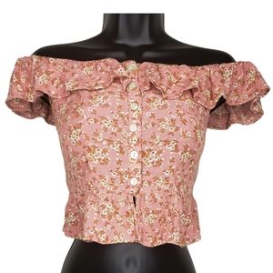 American Eagle pink floral off the shoulder top